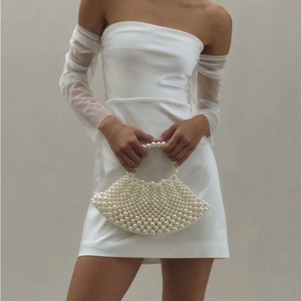 BHLDN Strapless White Dress with Sheer Sleeves